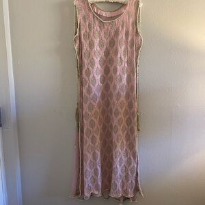 Elegant Pink Sleeveless Dress with Gold Accents